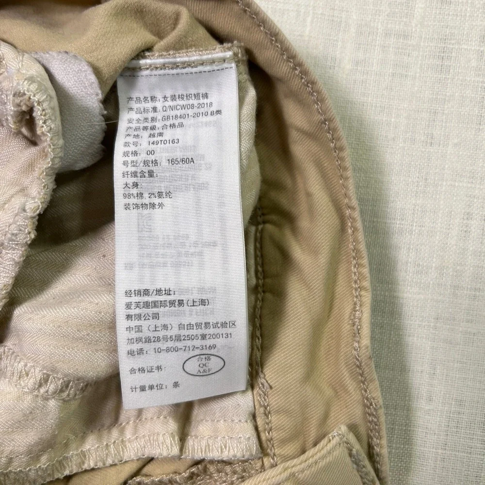 Abercrombie & Fitch Mini Shorts Womens Sz 00 Khaki Chino Stretch Cotton Tan 2017